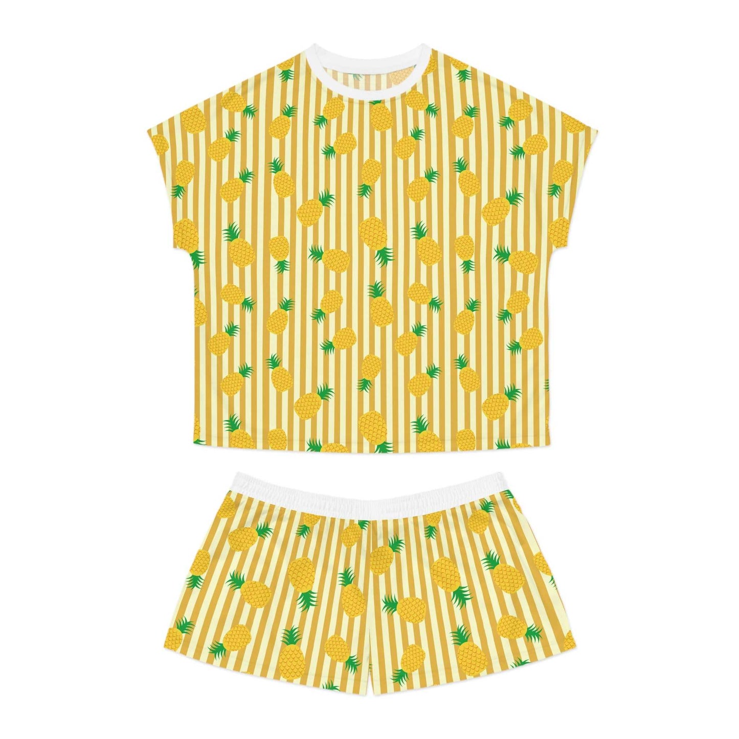 Pineapple Print Women's Short Pajama Set, Cute Summer Sleepwear, Tropical - Roe Creation