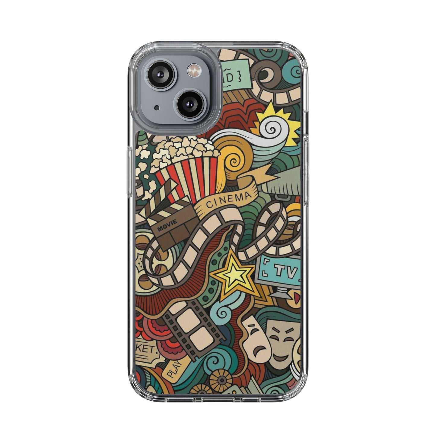 Cinema-Themed Pattern Clear iPhone Case - Perfect for Movie Lovers