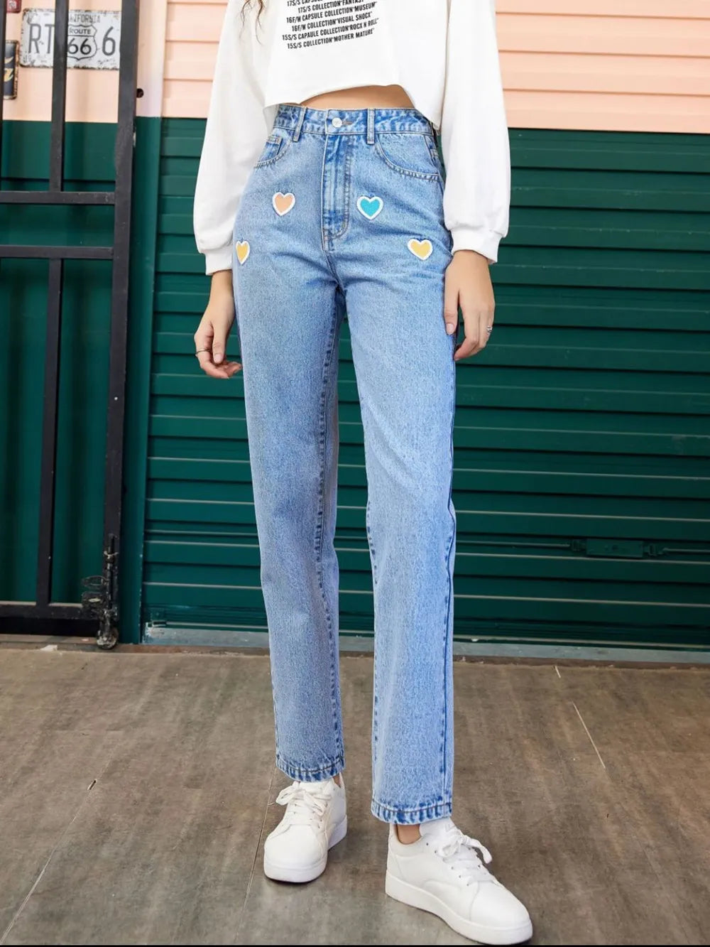 Heart Straight Leg Jeans with Pockets - Roe Creation