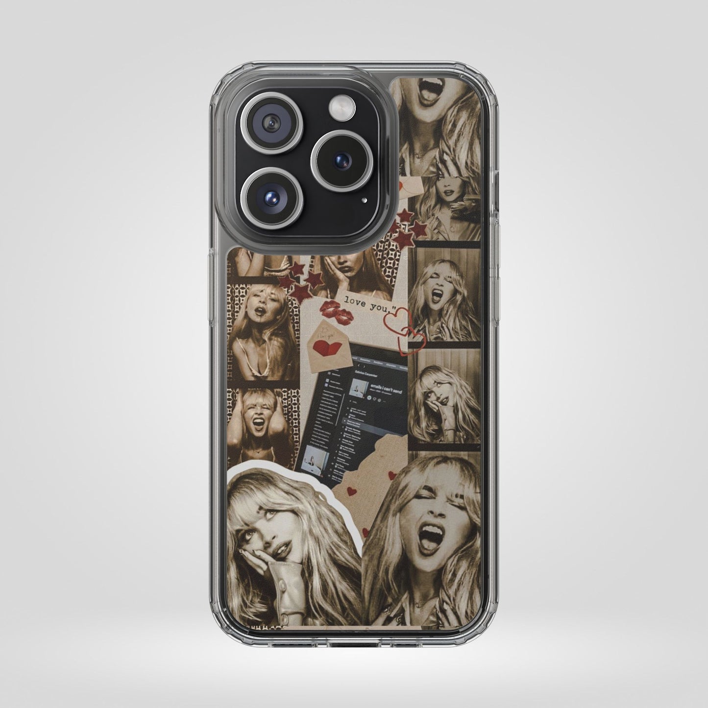Sabrina Carpenter Vintage Photo Collage Clear Phone Case - Love You Design