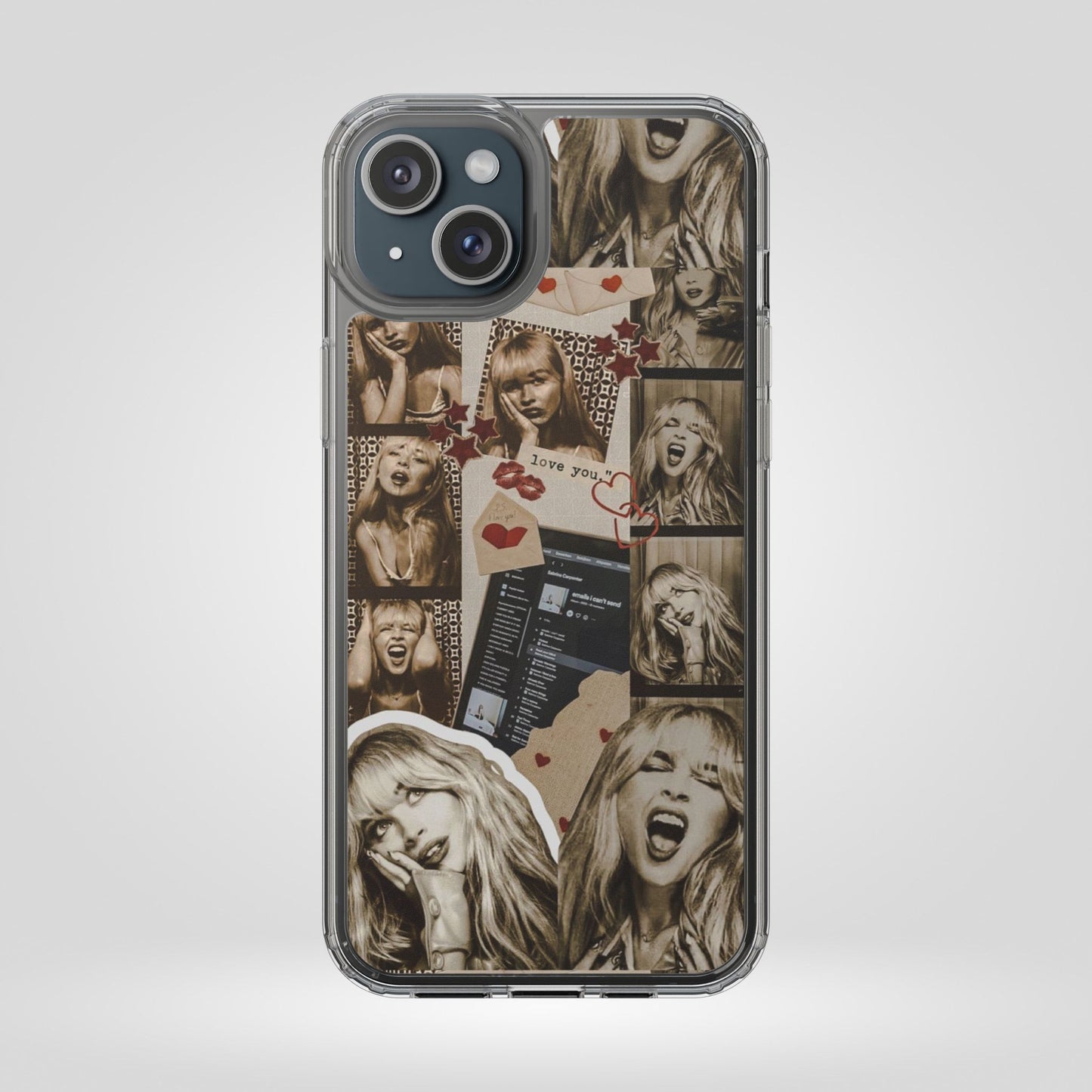 Sabrina Carpenter Vintage Photo Collage Clear Phone Case - Love You Design