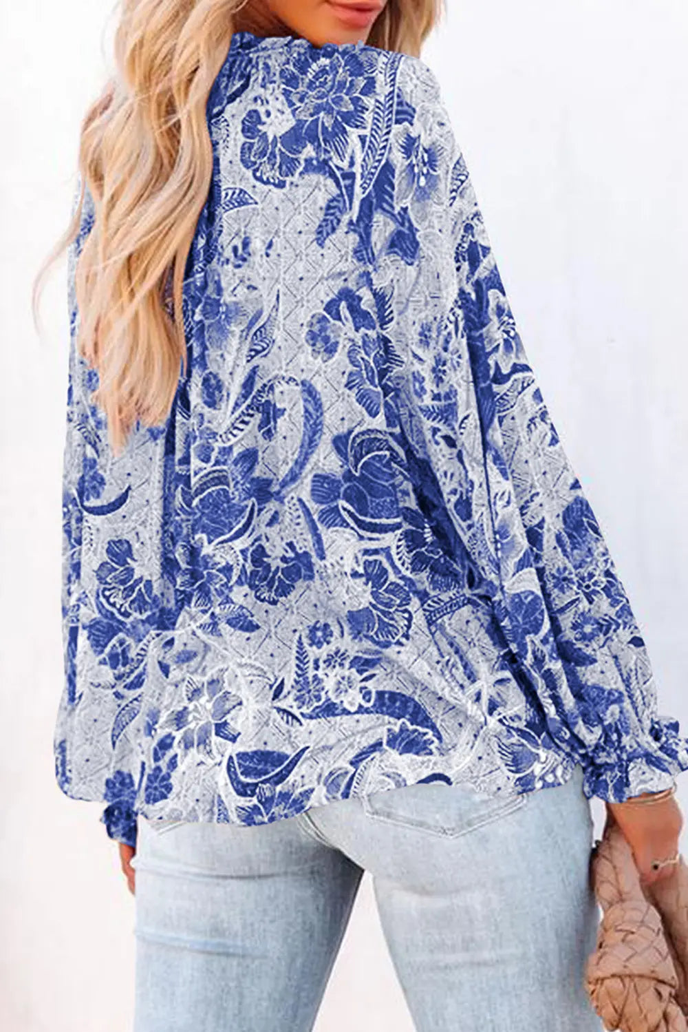 Women’s Floral Tie Neck Blouse with Flounce Sleeves – Elegant Spring Top - Roe Creation