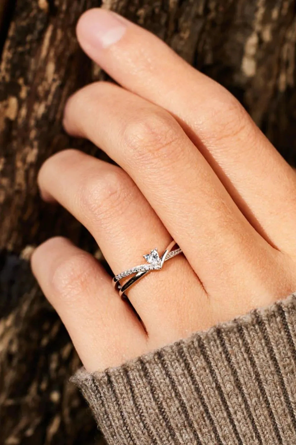 925 Sterling silver Inlaid Zircon Heart Open Ring - Roe Creation