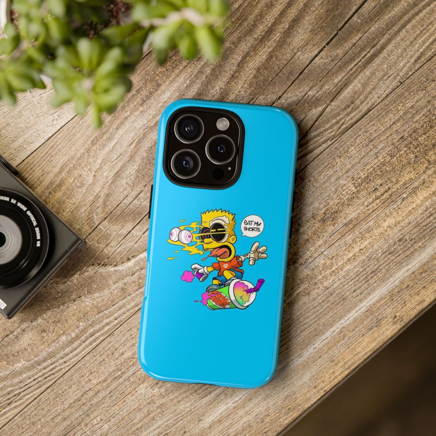 Spongebob Blue Cartoon iPhone Case - 'Eat My Shorts' Design
