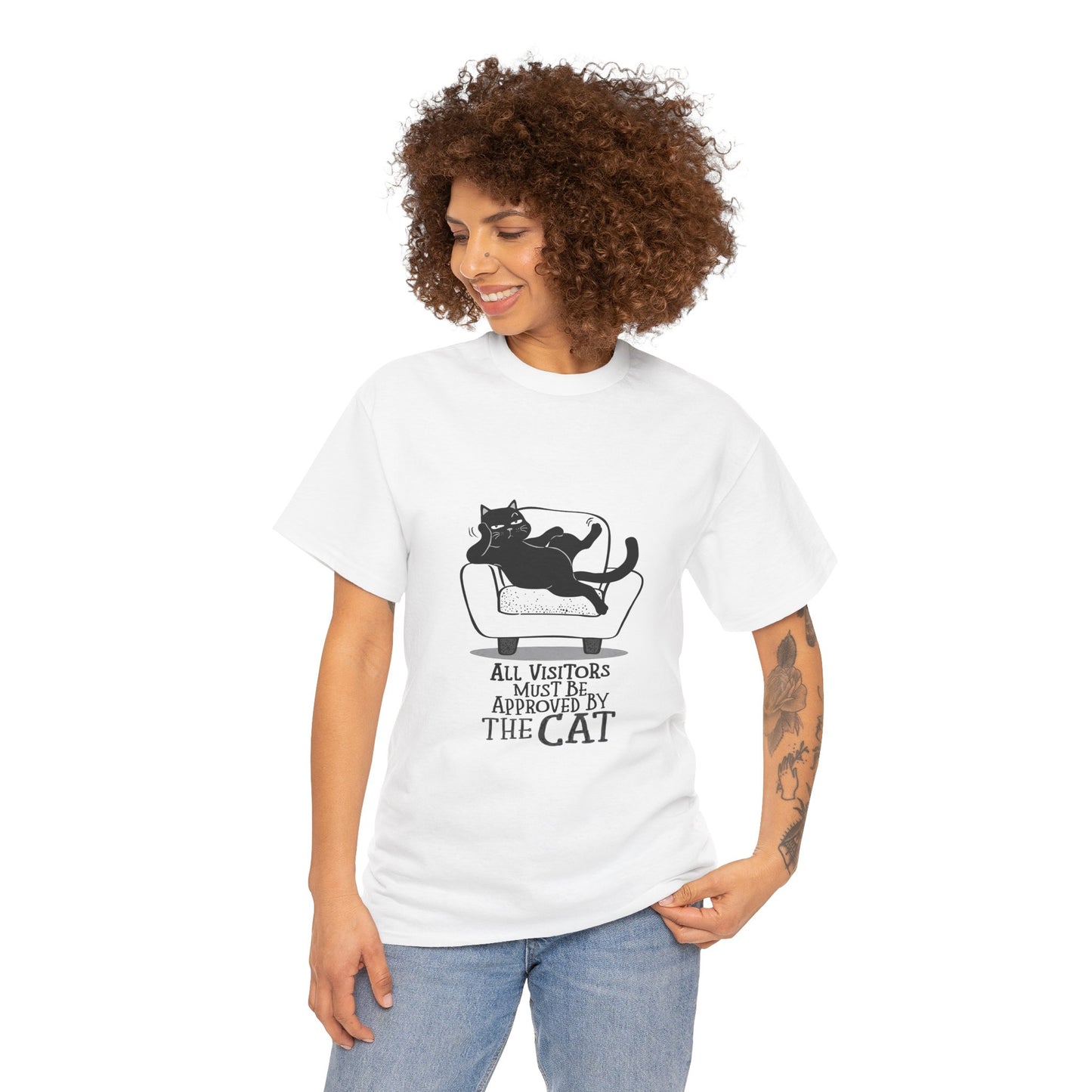 Funny Cat Approval Unisex Heavy Cotton Tee - All Visitors Must Be Approved by The Cat - Roe Creation