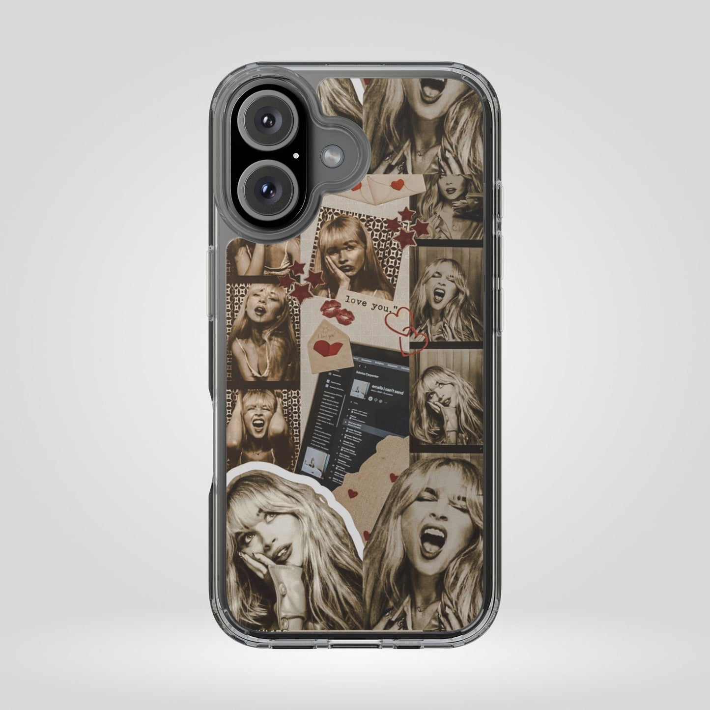 Sabrina Carpenter Vintage Photo Collage Clear Phone Case - Love You Design