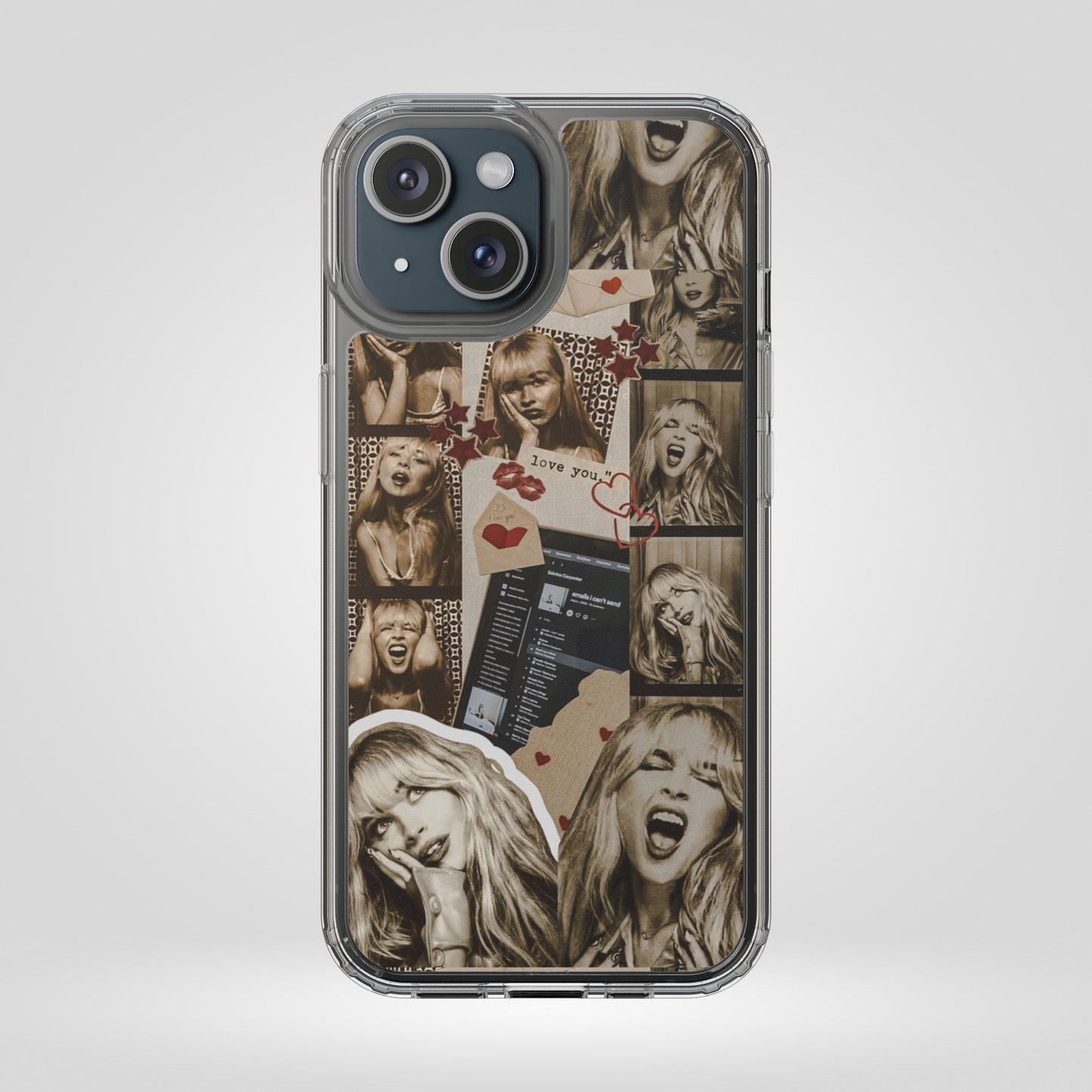 Sabrina Carpenter Vintage Photo Collage Clear Phone Case - Love You Design
