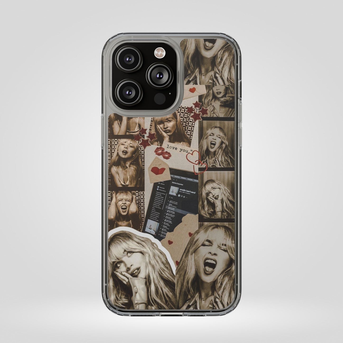 Sabrina Carpenter Vintage Photo Collage Clear Phone Case - Love You Design
