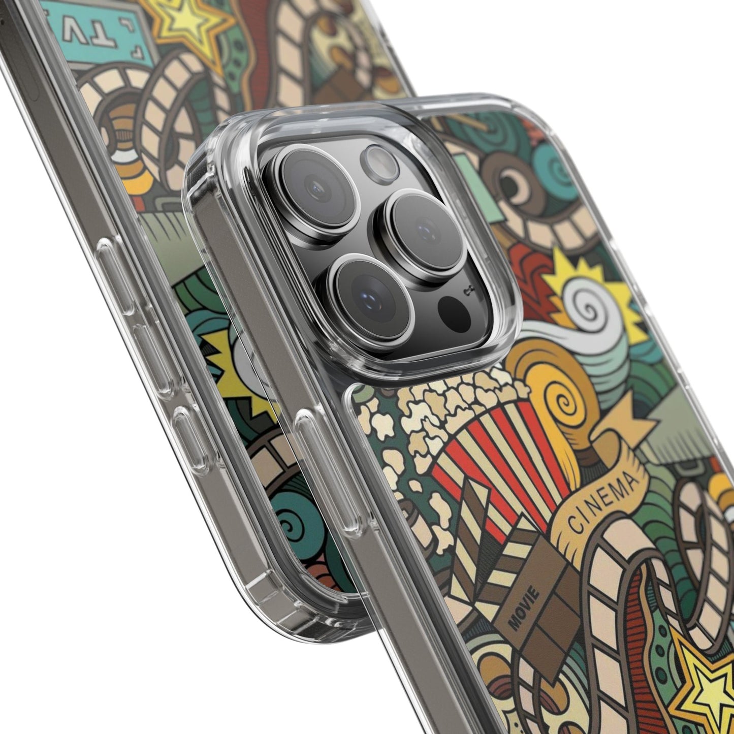 Cinema-Themed Pattern Clear iPhone Case - Perfect for Movie Lovers
