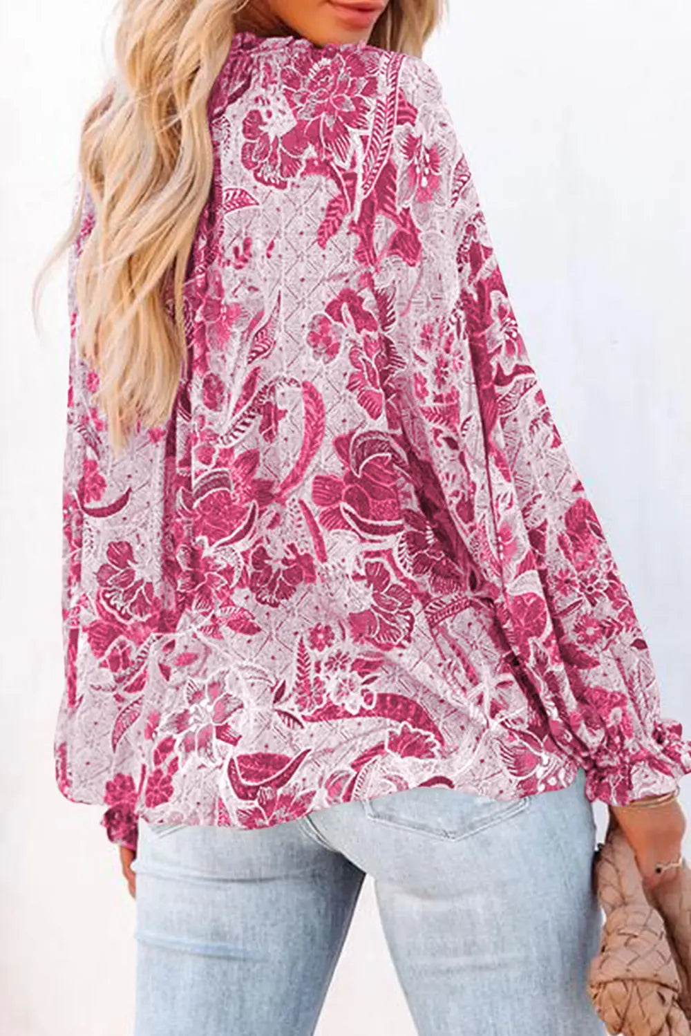 Women’s Floral Tie Neck Blouse with Flounce Sleeves – Elegant Spring Top - Roe Creation