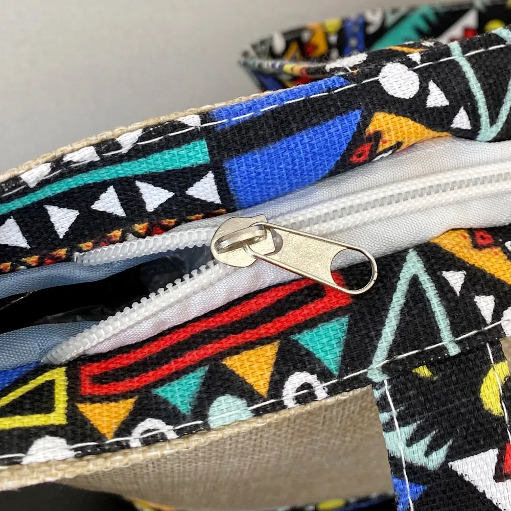 Medium Tote Bag with Ethnic Pattern Details - Roe Creation