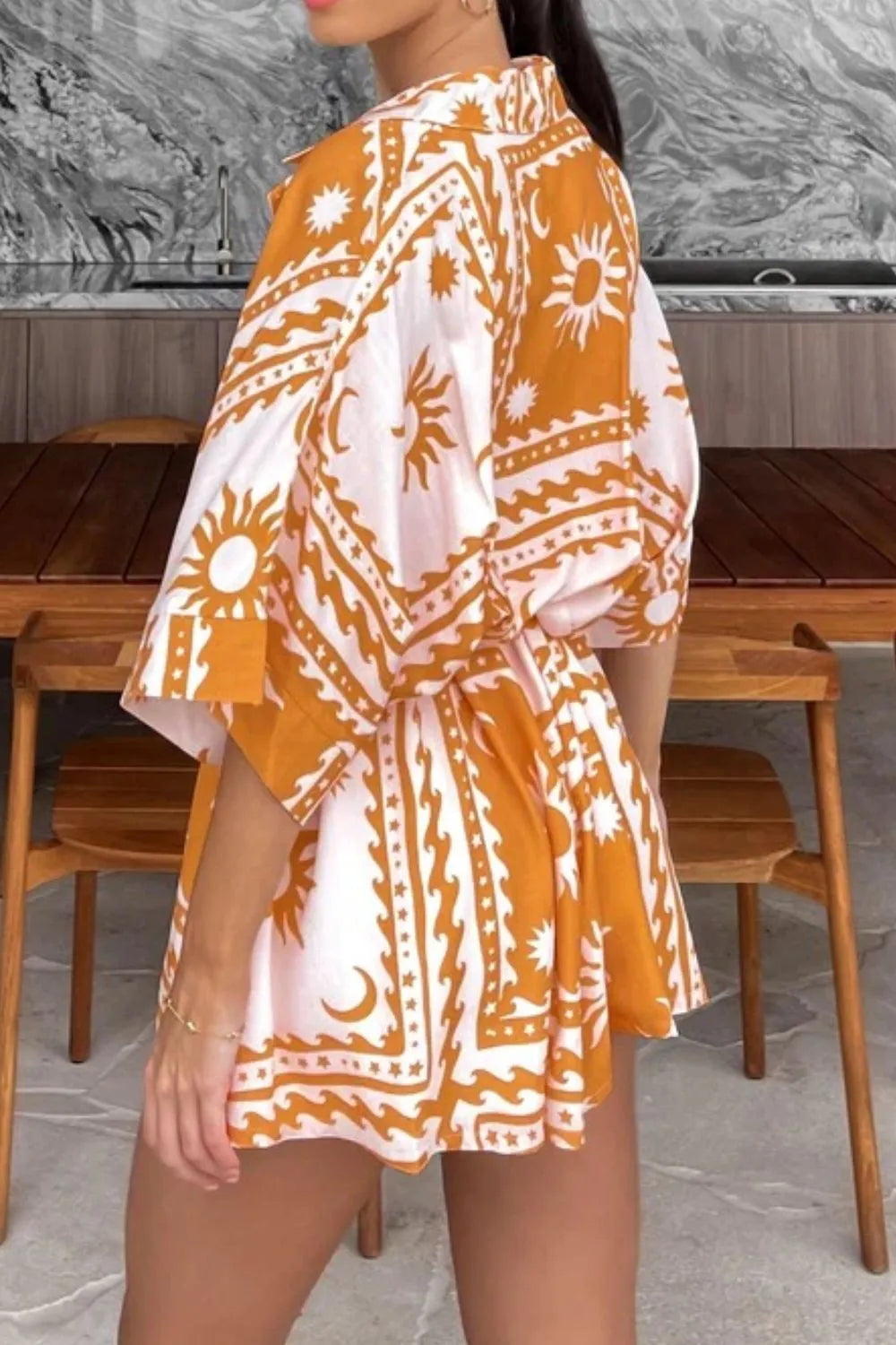 Printed Tie Waist Romper - Roe Creation