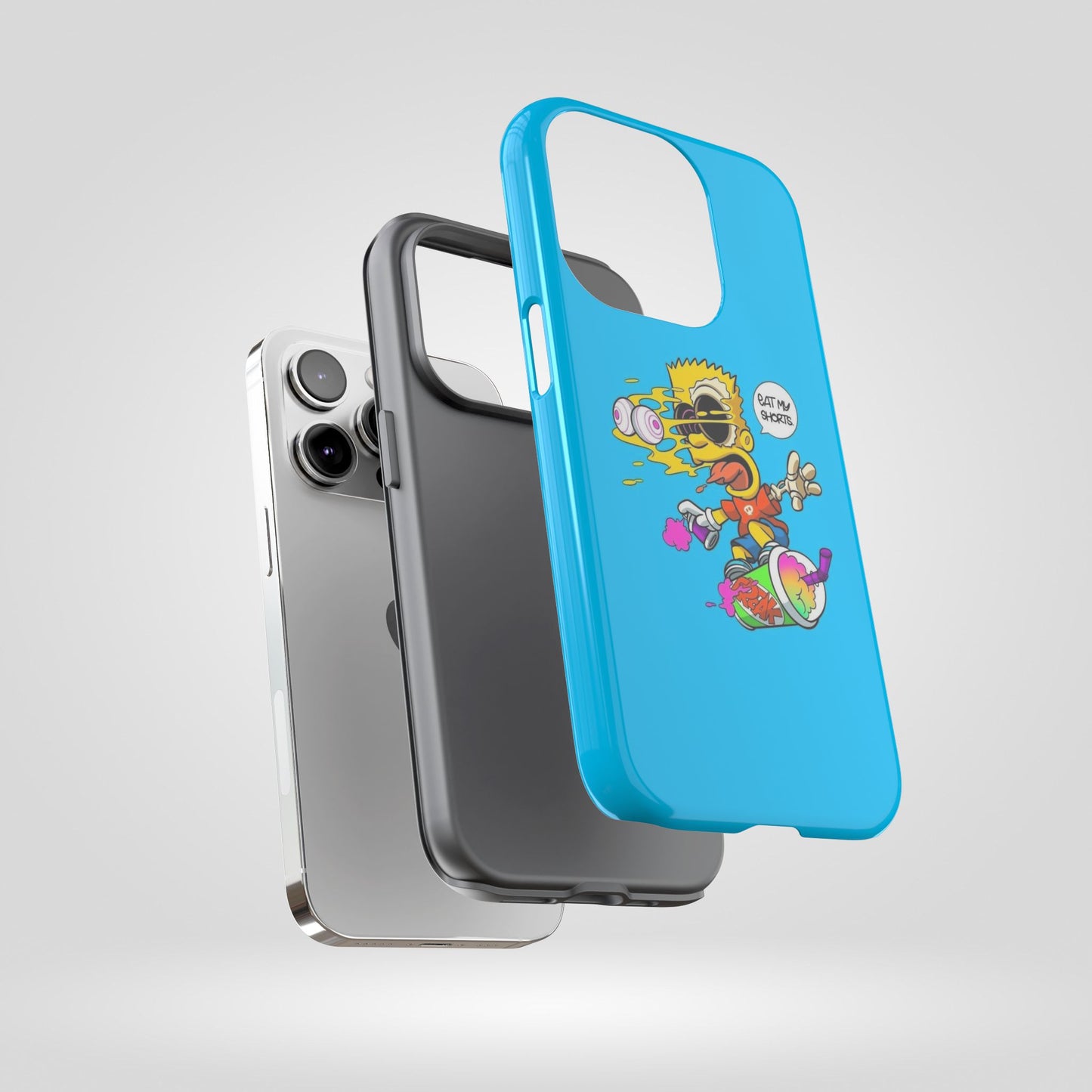 Spongebob Blue Cartoon iPhone Case - 'Eat My Shorts' Design