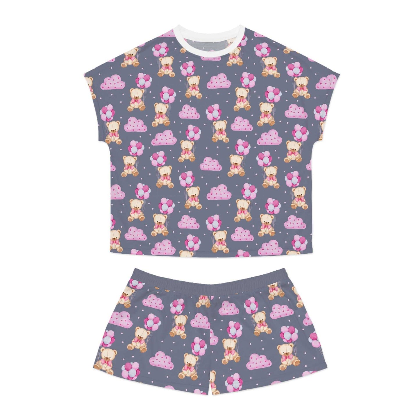 Cute Short Pajama Set for Women - Fun Cloud & Bear Print, Sleepwear, Loungewear.