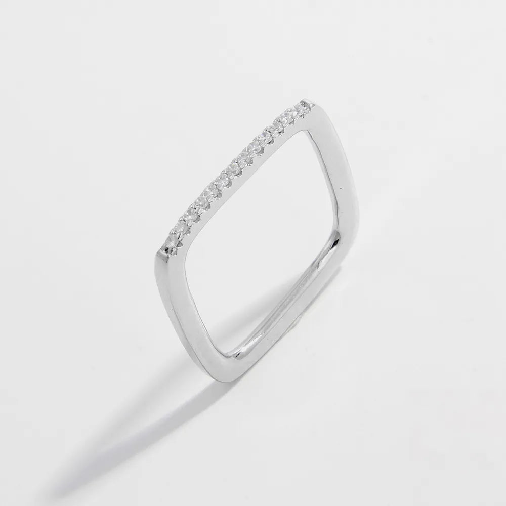 925 Sterling Silver Zircon Square Ring - Roe Creation