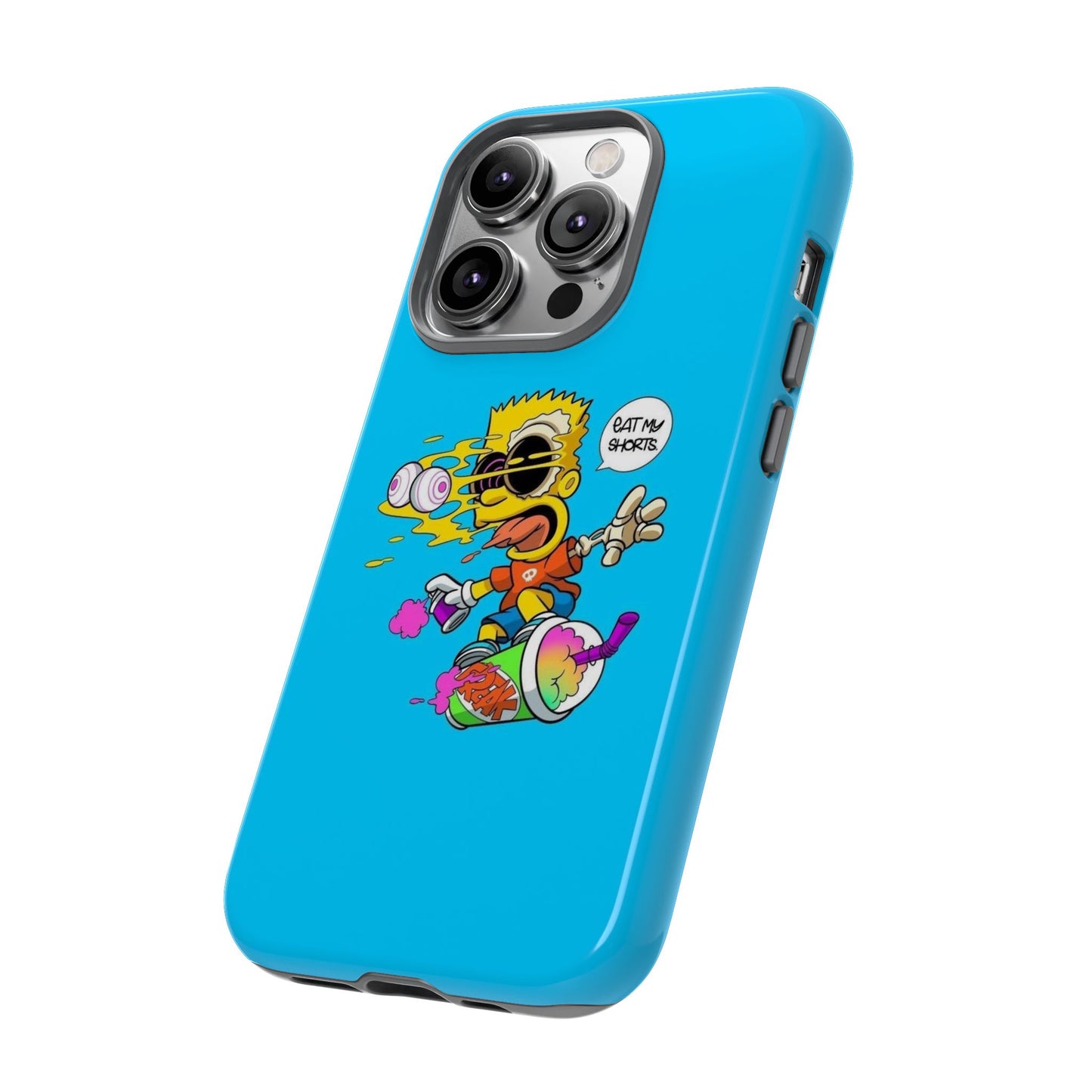 Spongebob Blue Cartoon iPhone Case - 'Eat My Shorts' Design