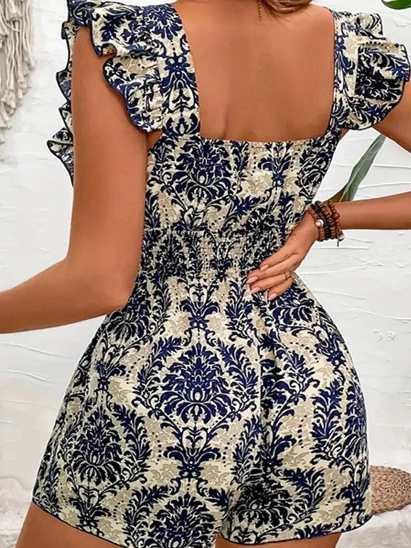 Ruffled Printed Square Neck Romper - Roe Creation