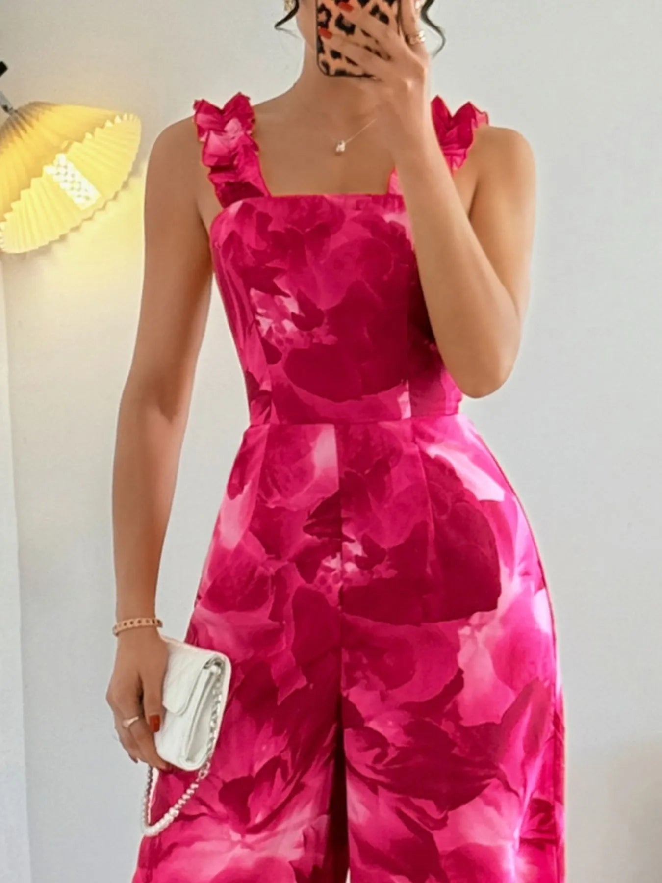 Floral Print Square Neck Wide Leg Jumpsuit - Roe Creation