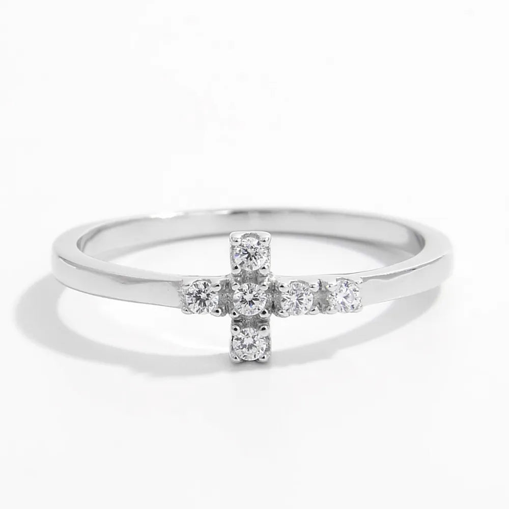 925 Sterling Silver Zircon Cross Ring - Roe Creation