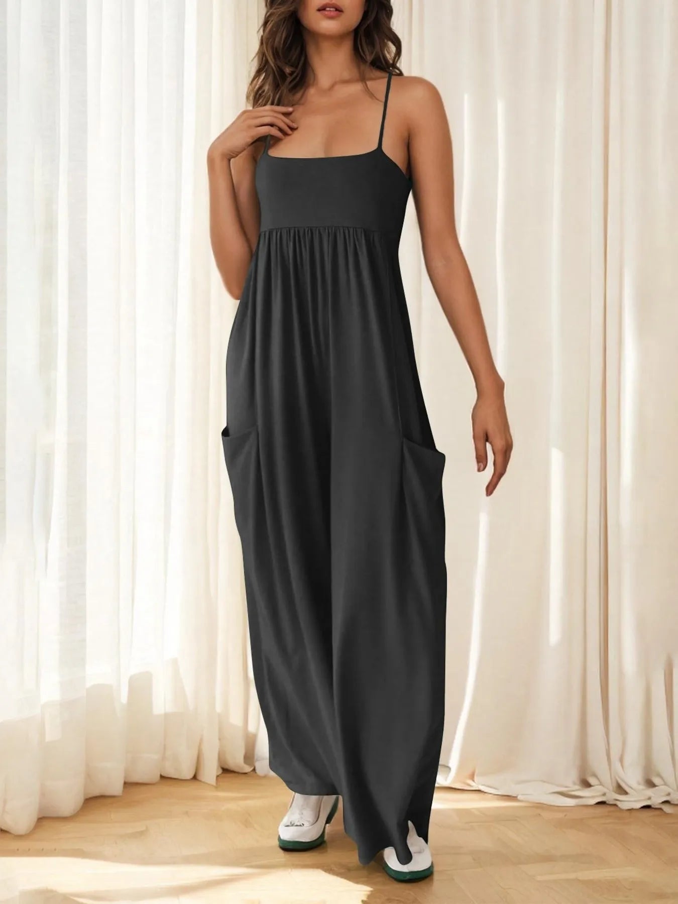 Spaghetti Strap Wide Leg Jumpsuit - Roe Creation