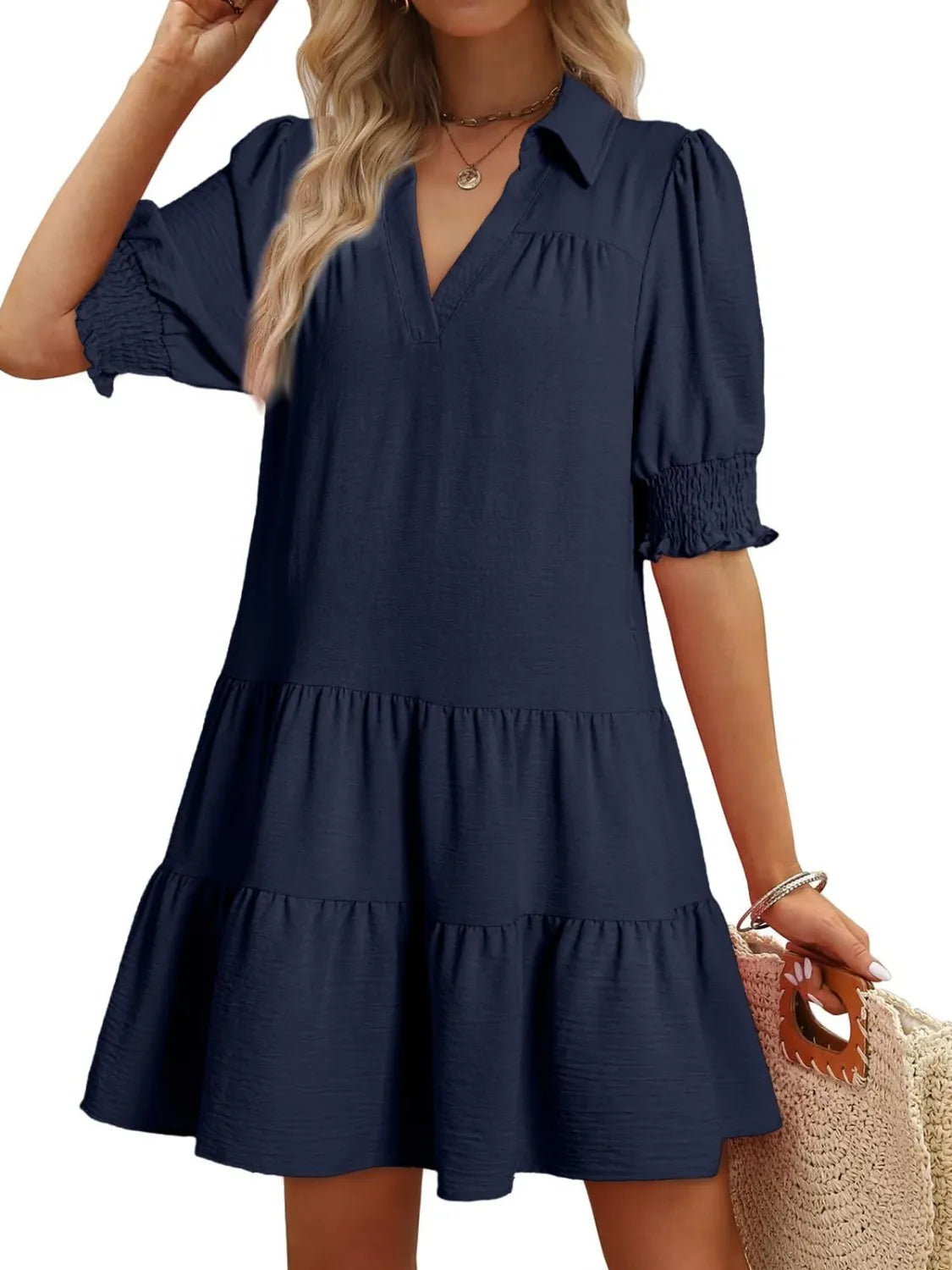 Johnny Collar Short Sleeve Mini Dress - Roe Creation