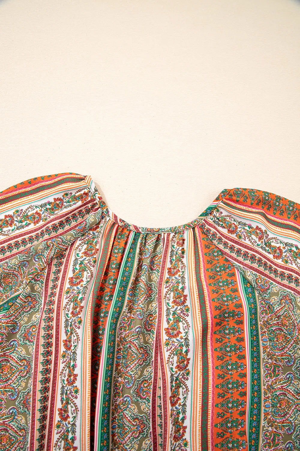 Bohemian Floral Print Buttoned V Neck Ruffle Tiered Dress - Roe Creation