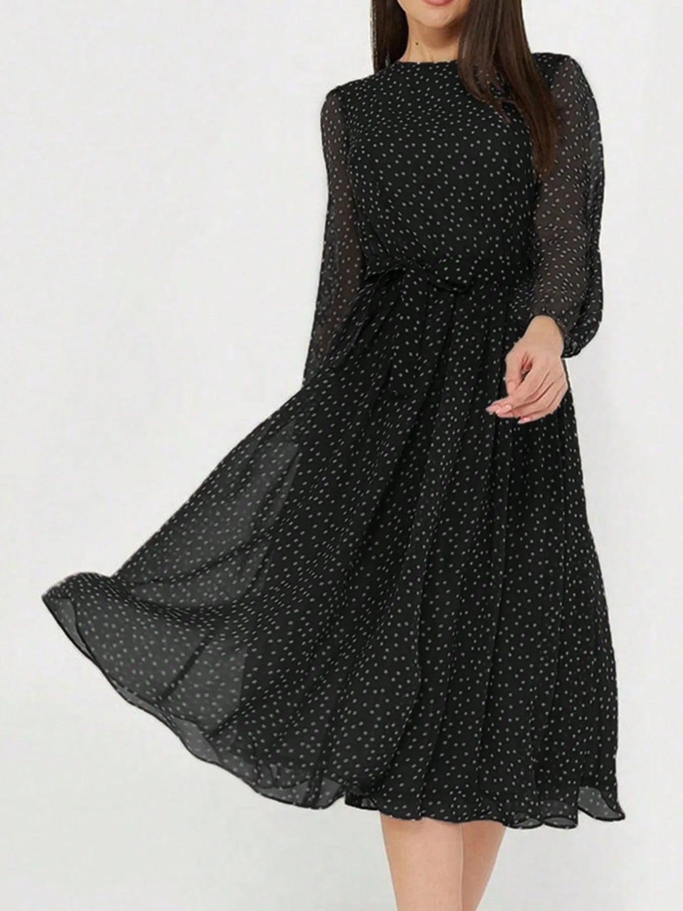 Polka Dot Long Sleeve Midi Dress - Roe Creation