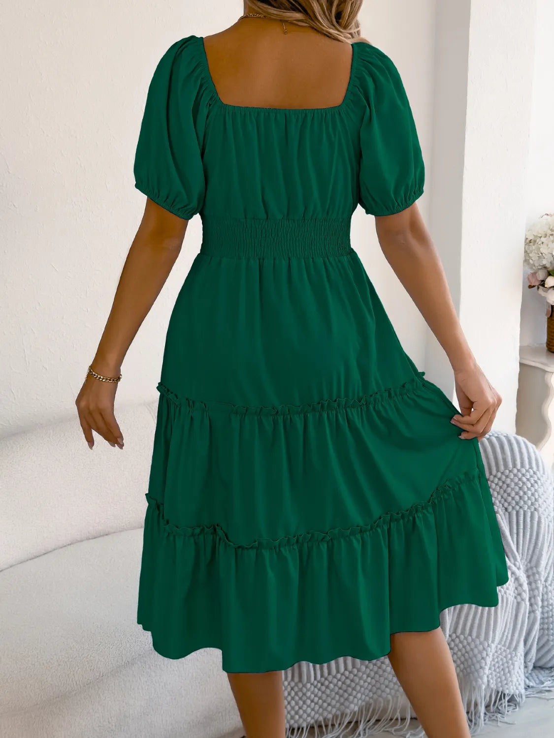Square Neck Short Puff Sleeve Dress - Roe Creation