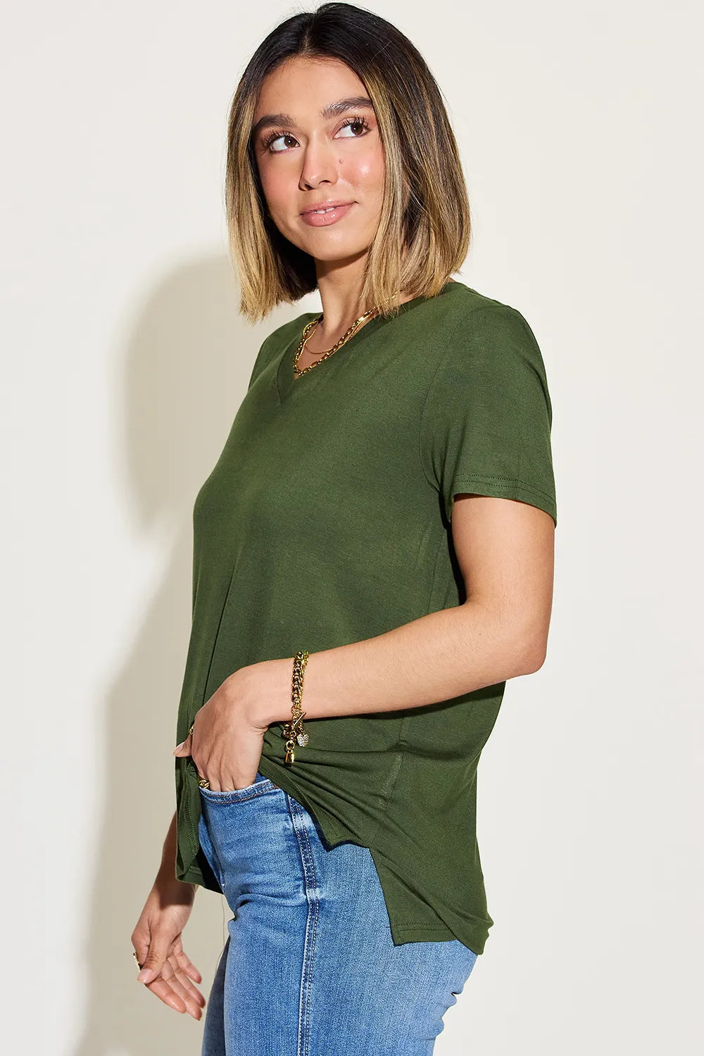Basic Bae Full Size V-Neck High-Low T-Shirt - Roe Creation