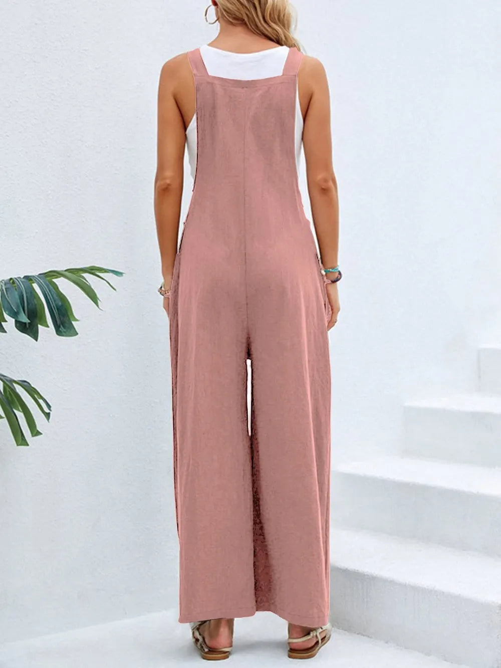 Full Size Square Neck Wide Strap Overalls - Roe Creation