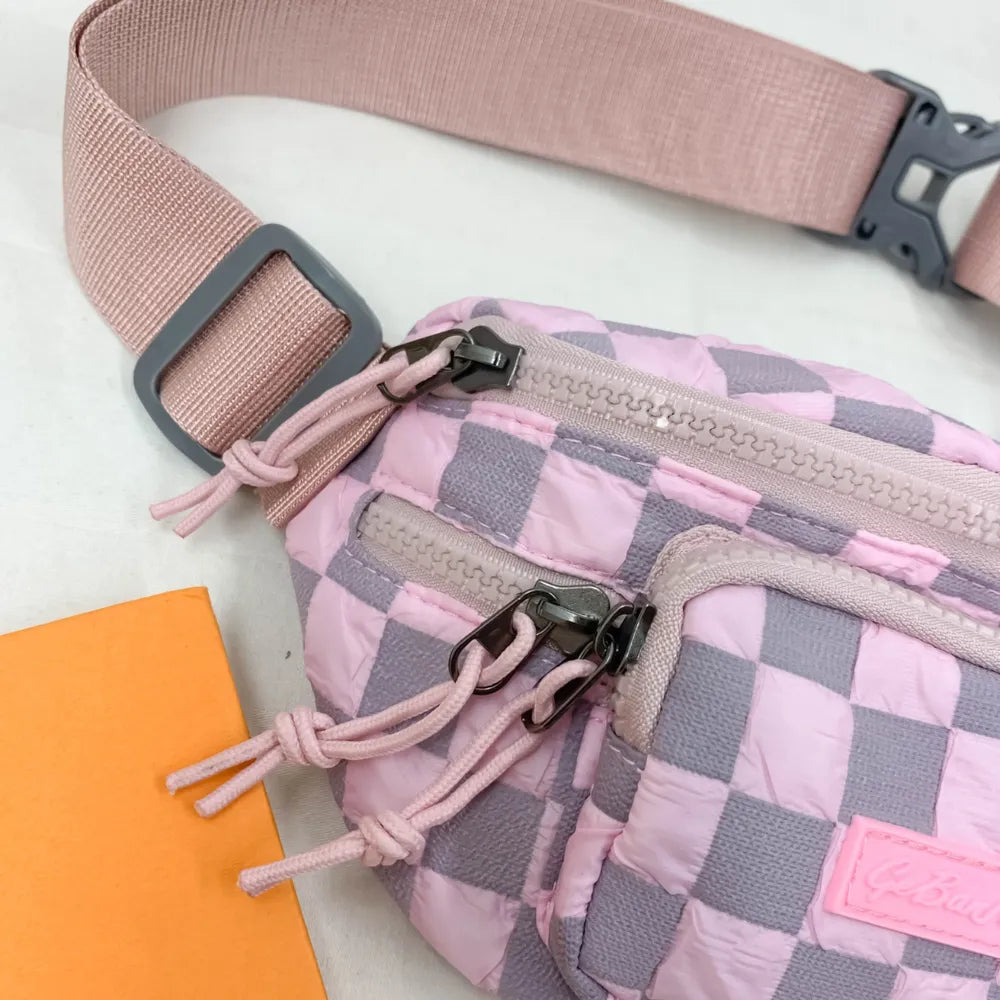 Checkered Nylon Crossbody Bag with Adjustable Strap - Roe Creation