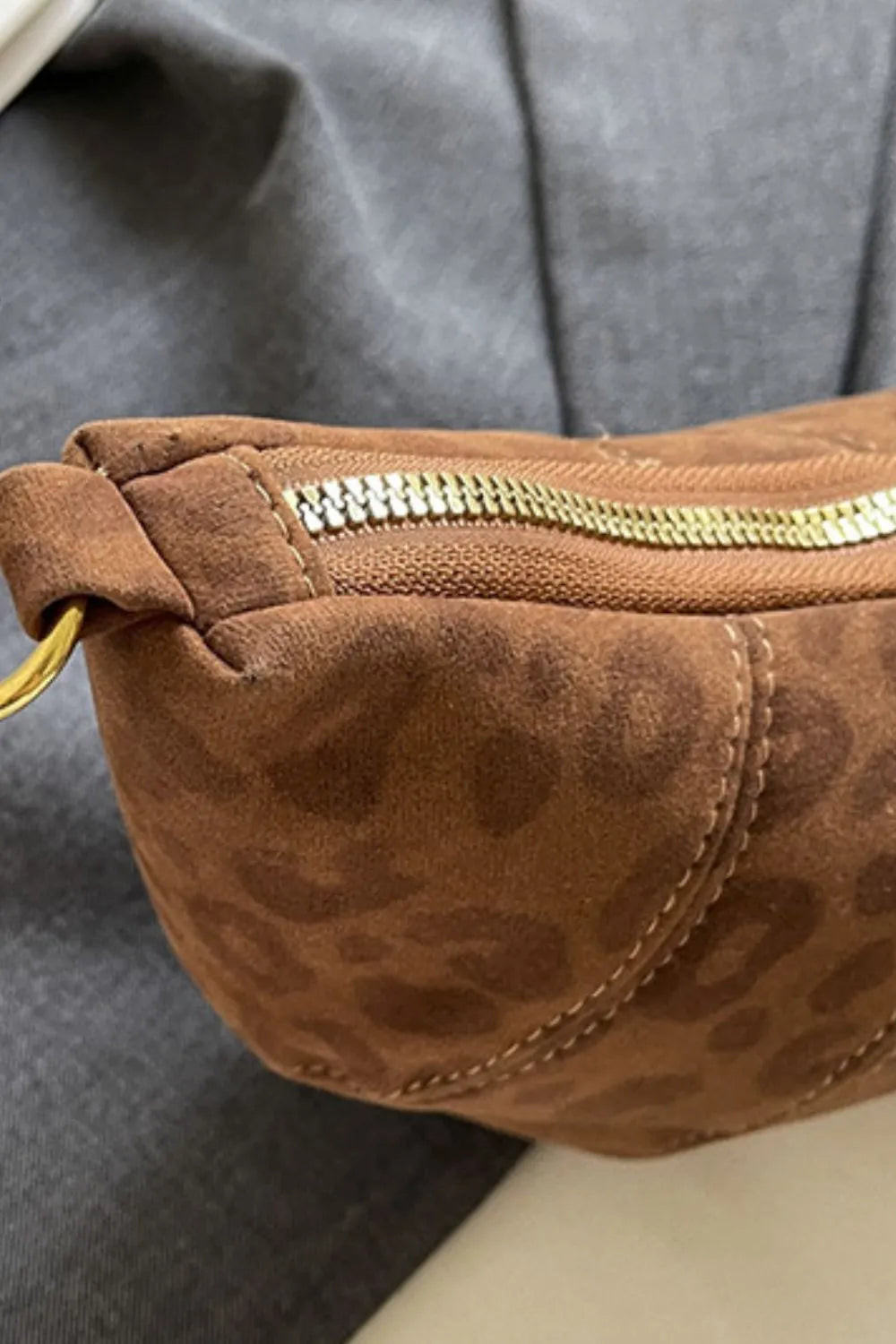 Leopard Print Suede Shoulder Bag with PU Leather Strap - Roe Creation