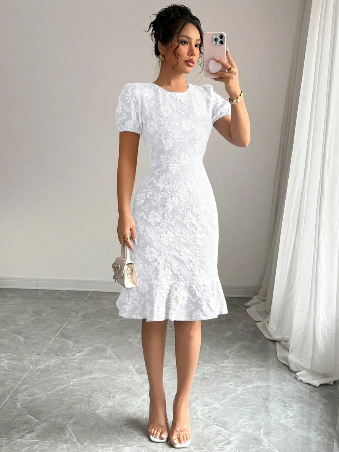 Floral Short Sleeve Dress with Ruffled Hem - Roe Creation