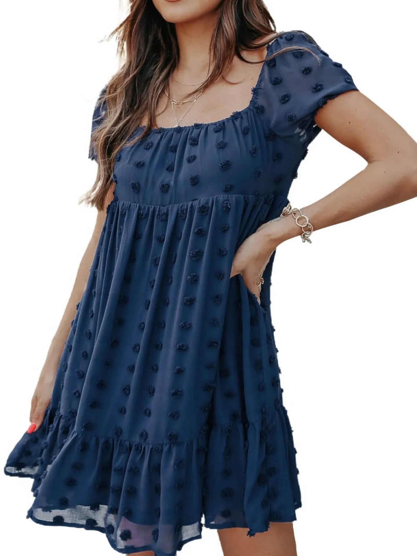 Swiss Dot Square Neck Mini Dress - Roe Creation