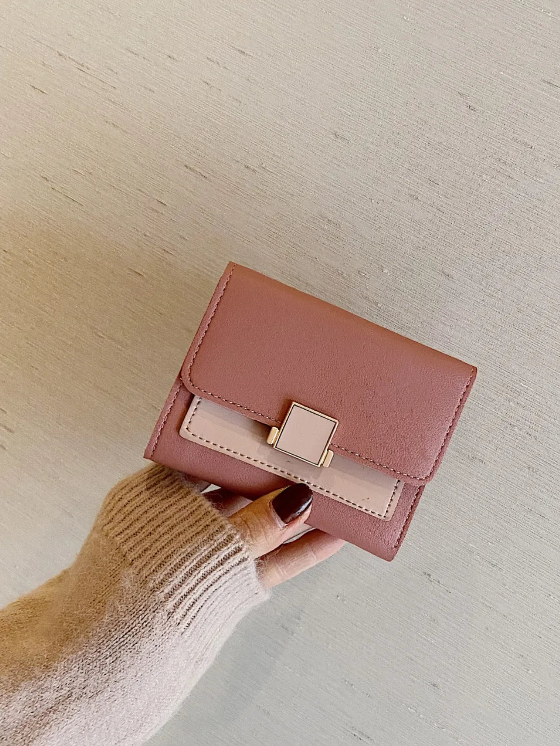 Contrast PU Leather Wallet - Roe Creation