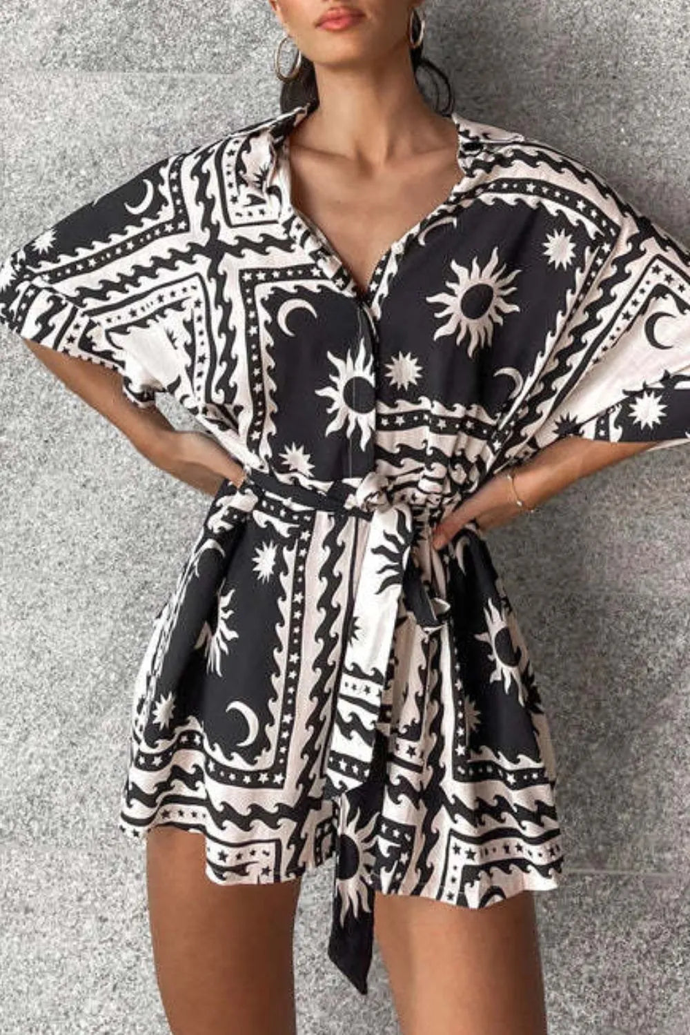 Printed Tie Waist Romper - Roe Creation