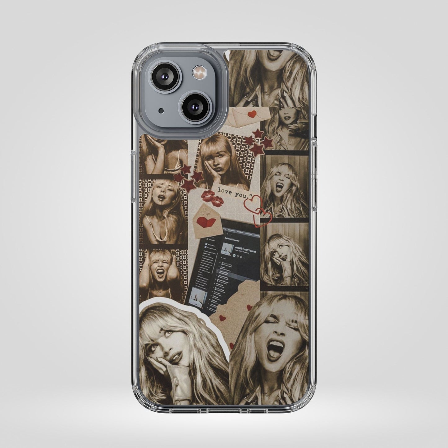Sabrina Carpenter Vintage Photo Collage Clear Phone Case - Love You Design