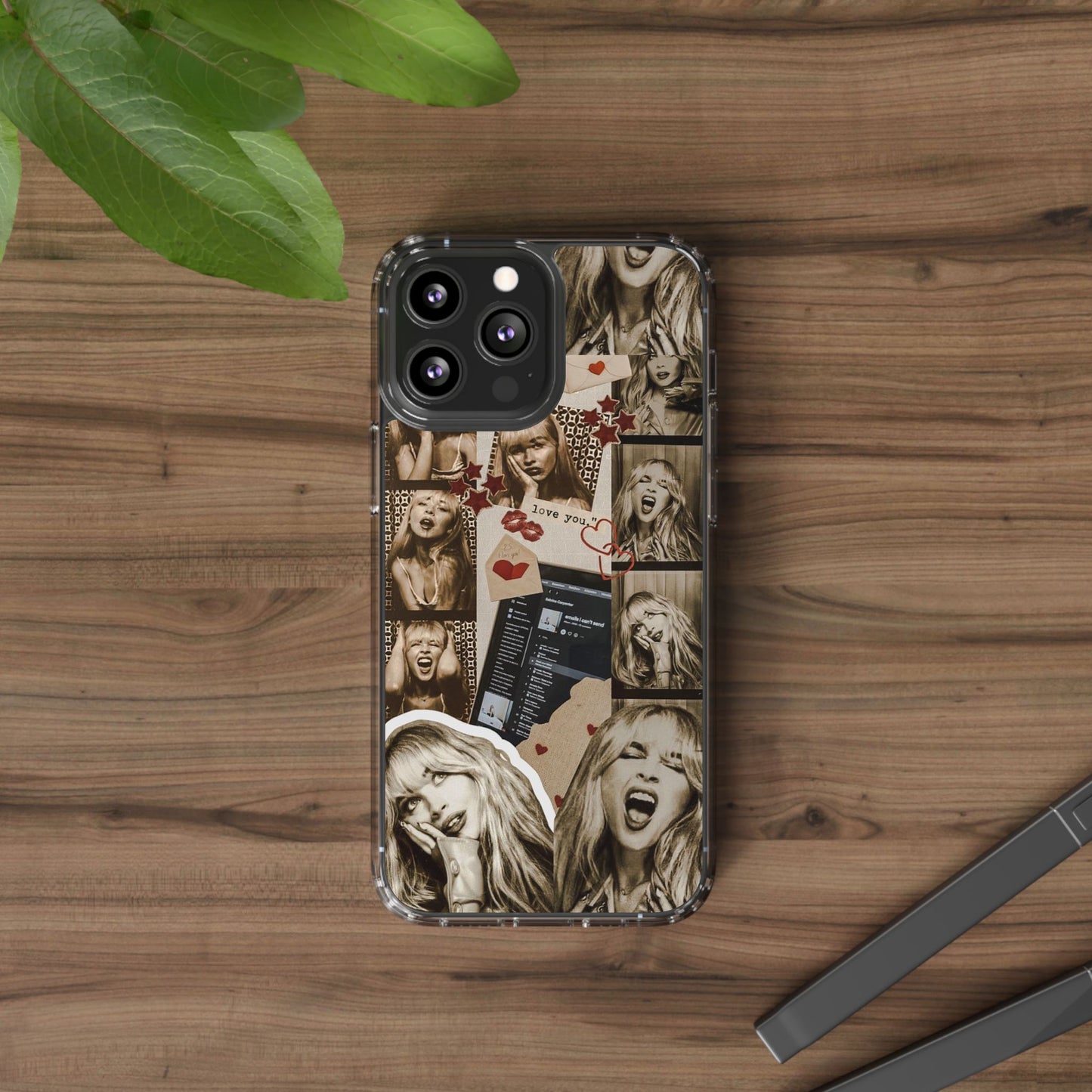 Sabrina Carpenter Vintage Photo Collage Clear Phone Case - Love You Design