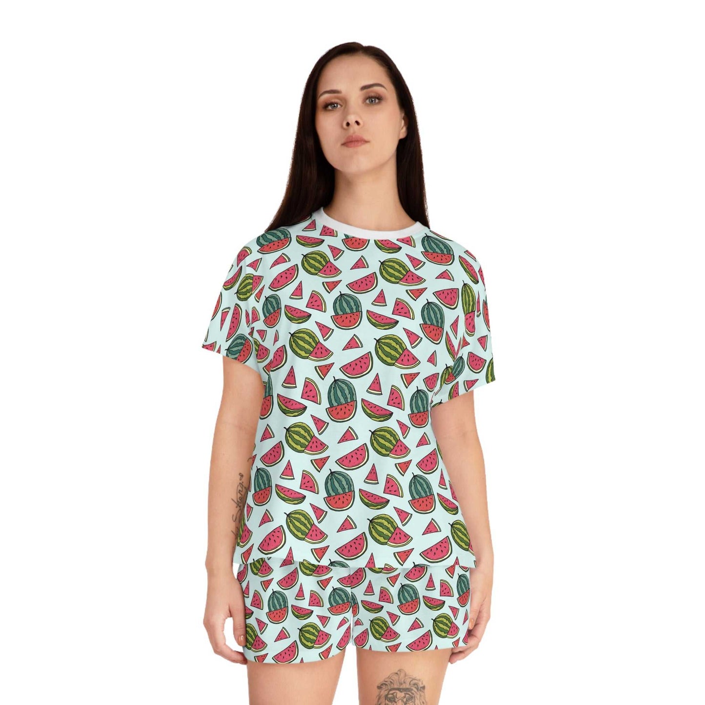 Watermelon Print Short Pajama Set, Summer Sleepwear, Women's Lounge Set, Cute.