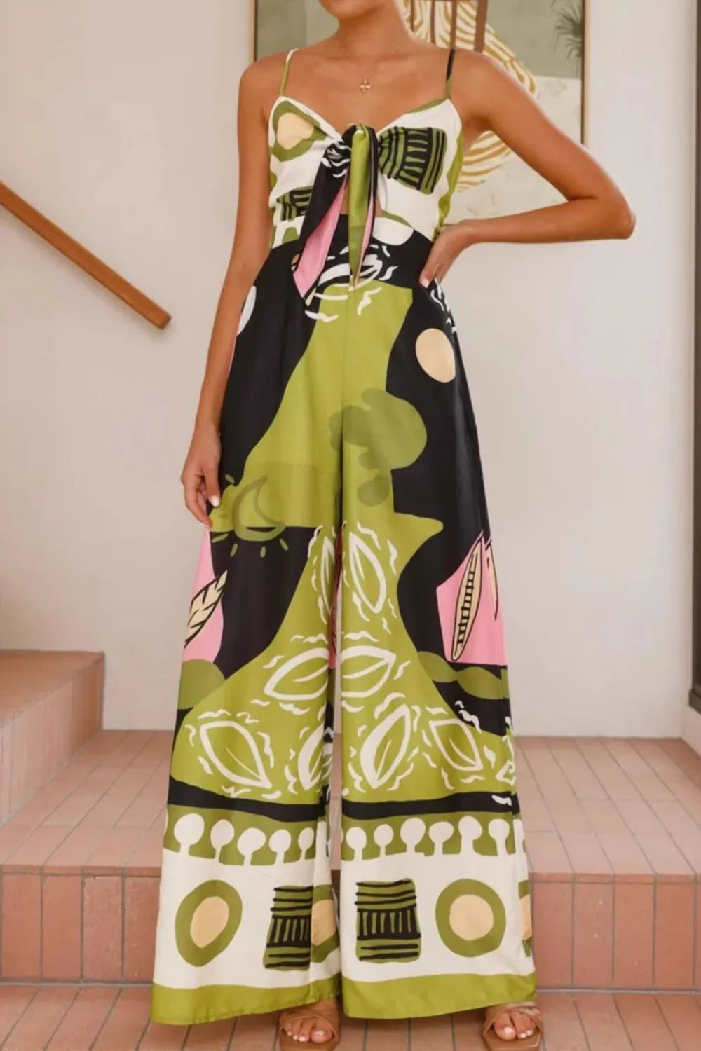 Printed Sweetheart Neck Jumpsuit - Roe Creation
