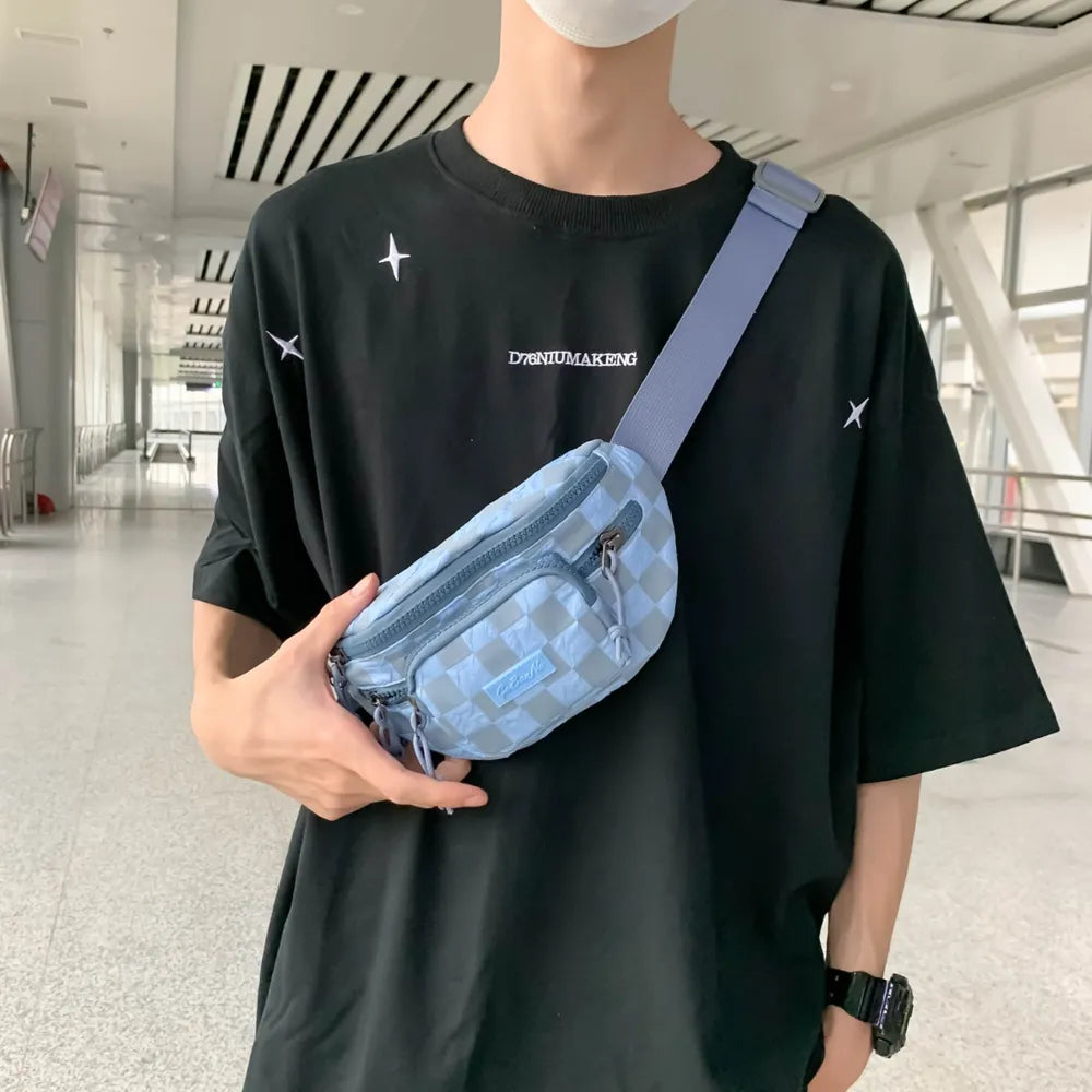 Checkered Nylon Crossbody Bag with Adjustable Strap - Roe Creation