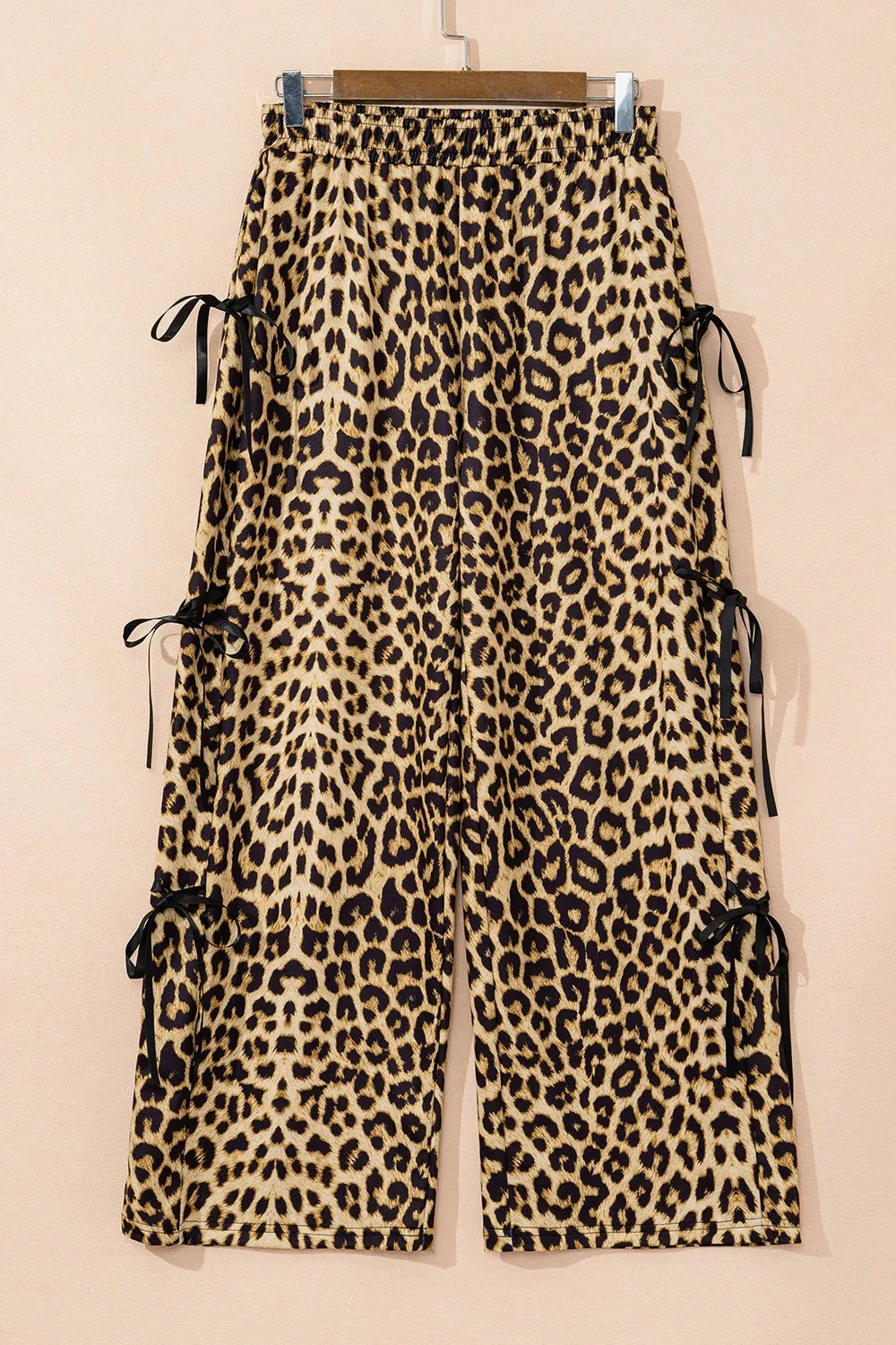 Leopard Bow Tie Elastic Waist Pants - Roe Creation