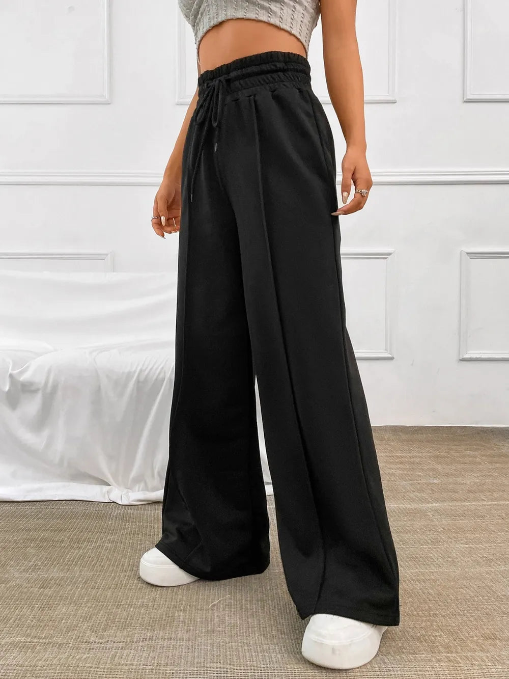 Honey Drawstring Elastic Waist Wide Leg Pants - Roe Creation