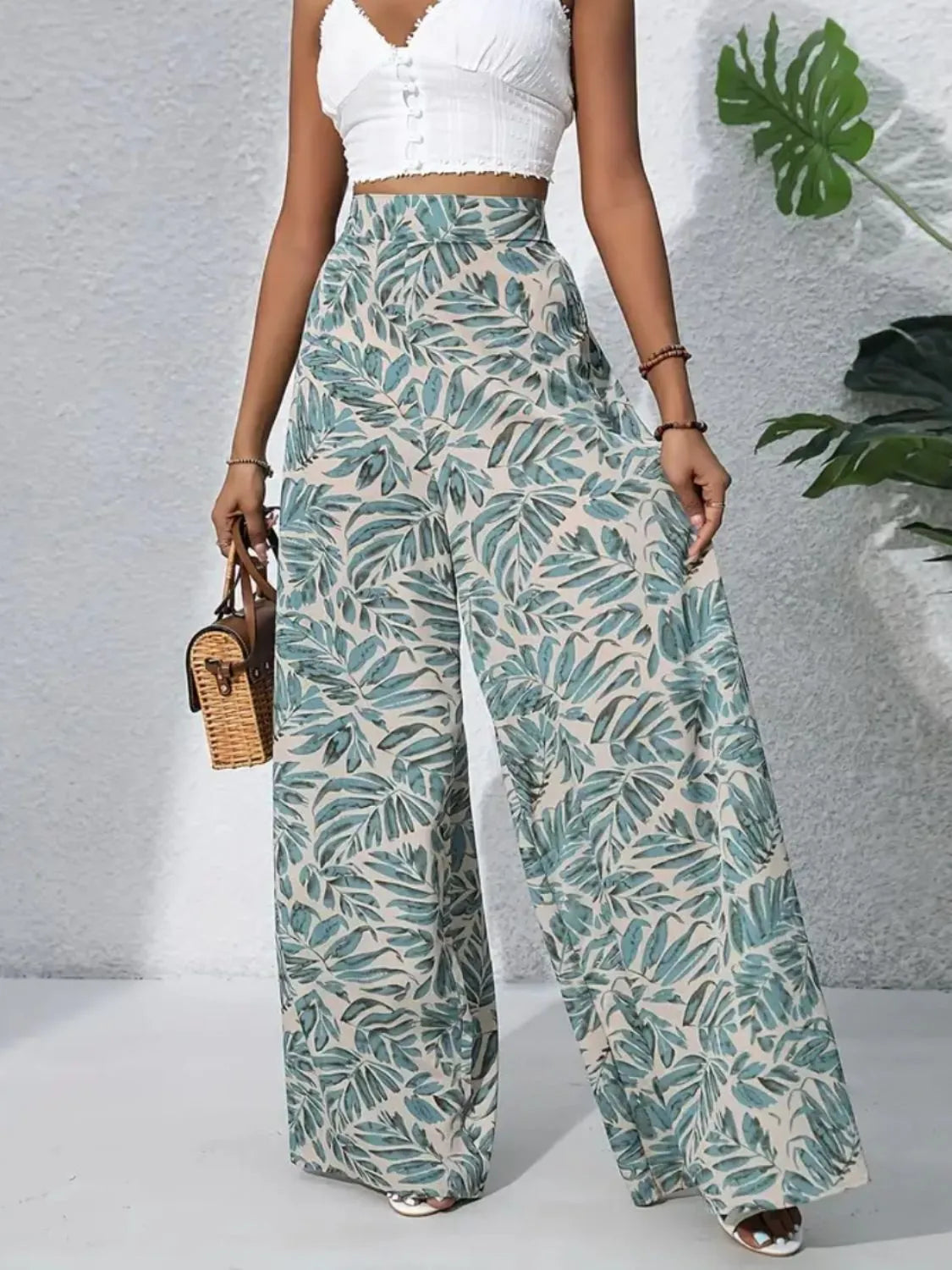Printed High Waist Wide Leg Pants - Roe Creation