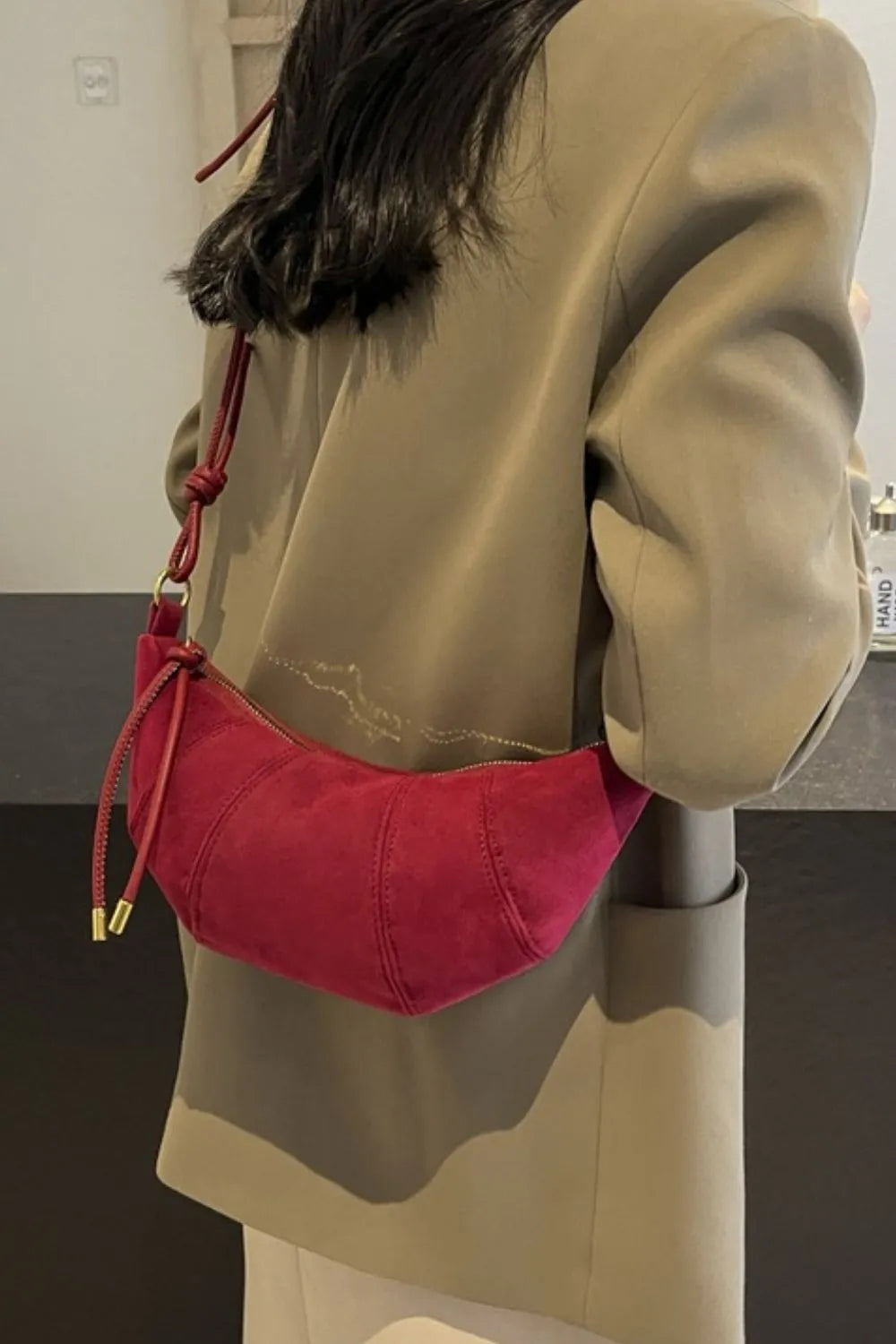 Leopard Print Suede Shoulder Bag with PU Leather Strap - Roe Creation