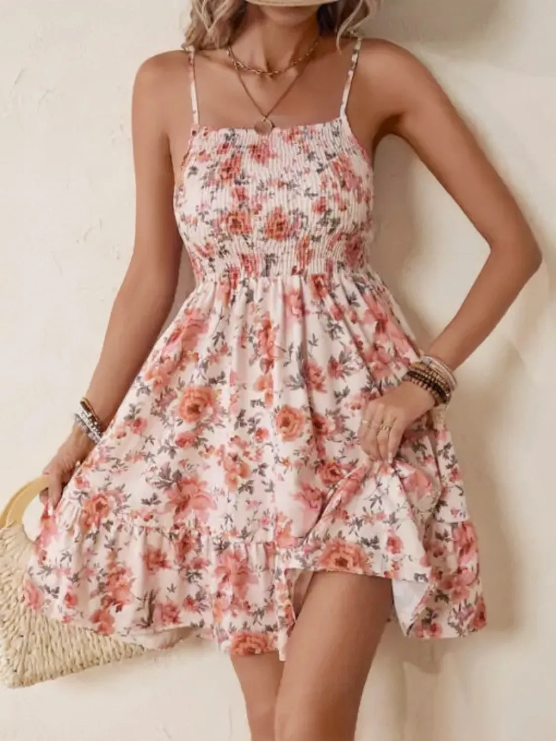 Smocked Floral Square Neck Cami Dress - Roe Creation