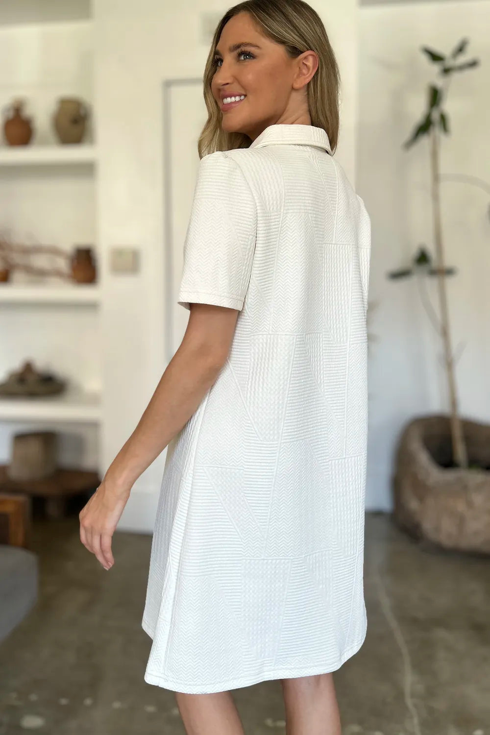 Double Take Full Size Texture Short Sleeve Dress - Roe Creation