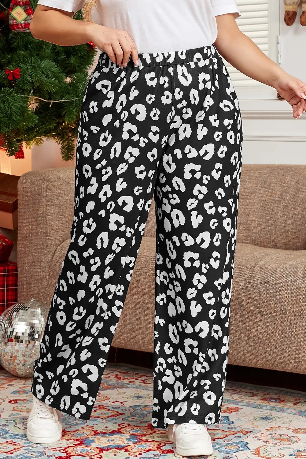 Plus Size Leopard Elastic Waist Pants - Roe Creation
