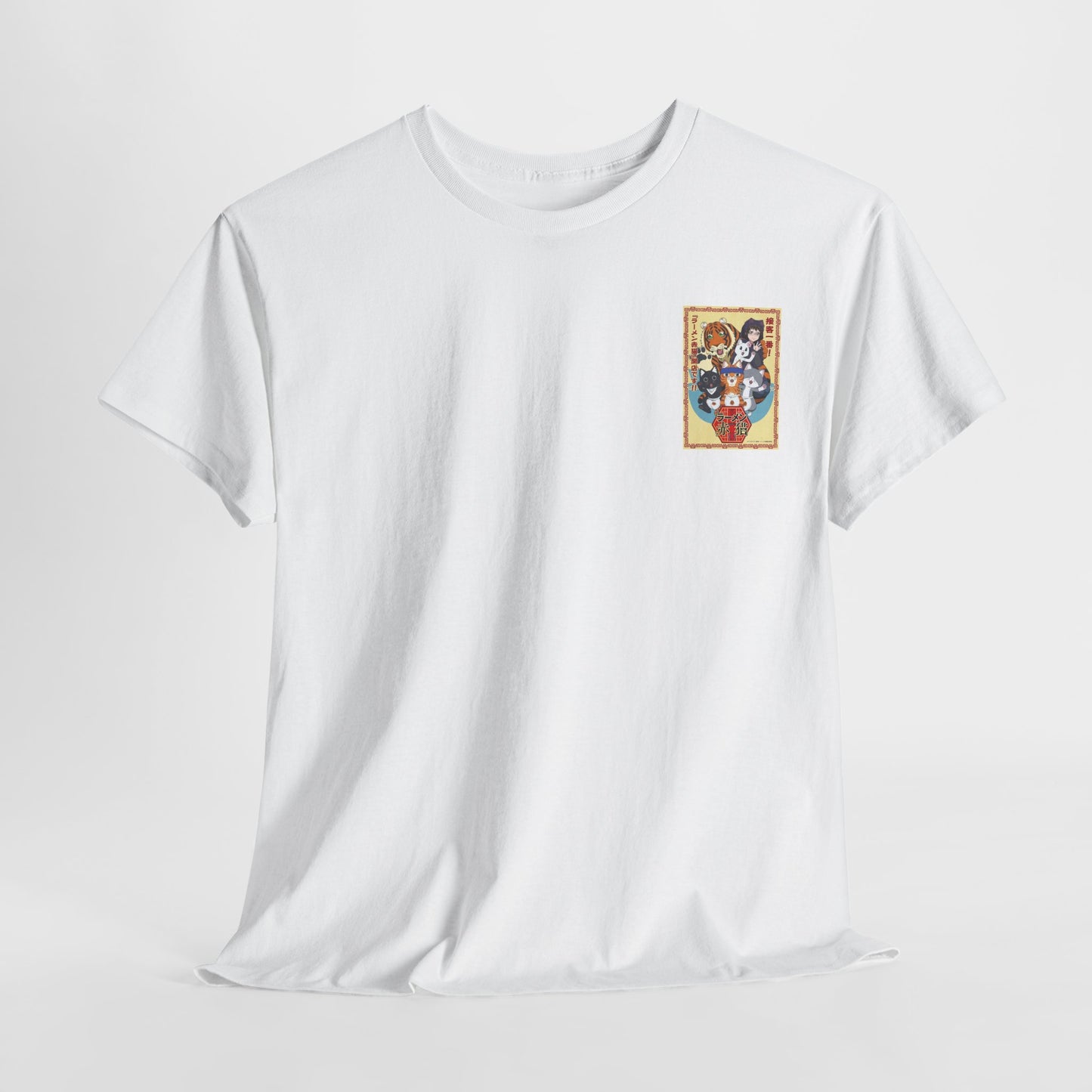 Cute Red Cat Ramen Unisex Heavy Cotton Tee - Ideal for Fans and Casual Wear