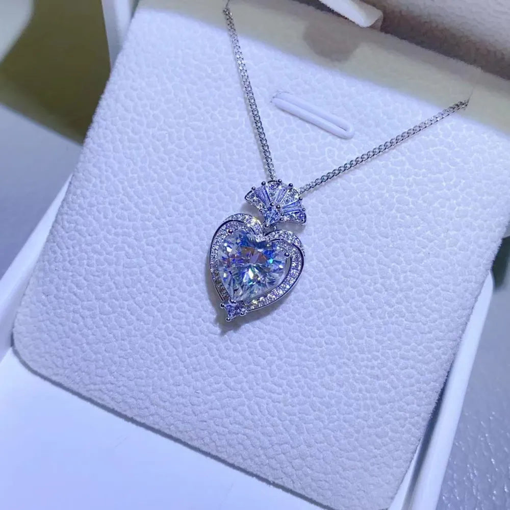 3 Carat Moissanite 925 Sterling Silver Heart Pendant Necklace - Roe Creation